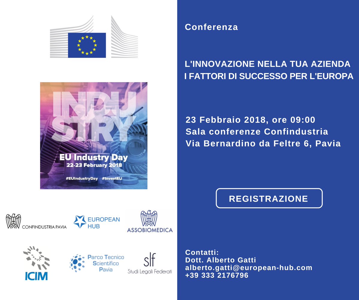 EuropeanHub's tweet image. Mancano pochi giorni all'evento "L'innovazione nella tua azienda: i fattori di sucesso per l'Europa" inserito in #EUIndustryDay da @EU_Commission con @assobiomedica @ConfindustriaPV @ConfindustriaPV #InvestEU iscriviti!  european-hub.com/it/conferenza-…