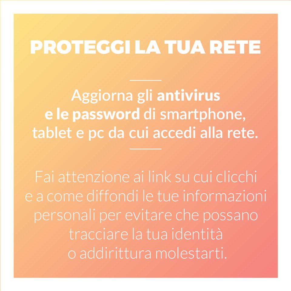 AmicheperlaRete's tweet photo. Alcuni consigli per non rimanere intrappolati: #failaretegiusta e tutela la tua privacy. Scopri di più su https://t.co/9nP008A5mE https://t.co/1pmP5ssUhZ