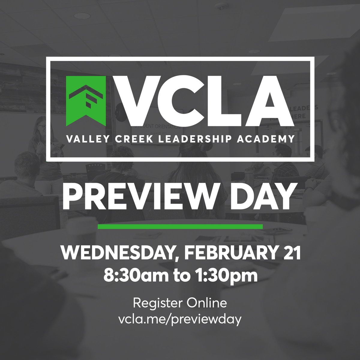 valleycreek's tweet photo. Join us for Valley Creek Leadership Academy's Preview Day on February 21! Find all the details and register at https://t.co/lT9xgXzK9x! https://t.co/zyCGVdGCPm
