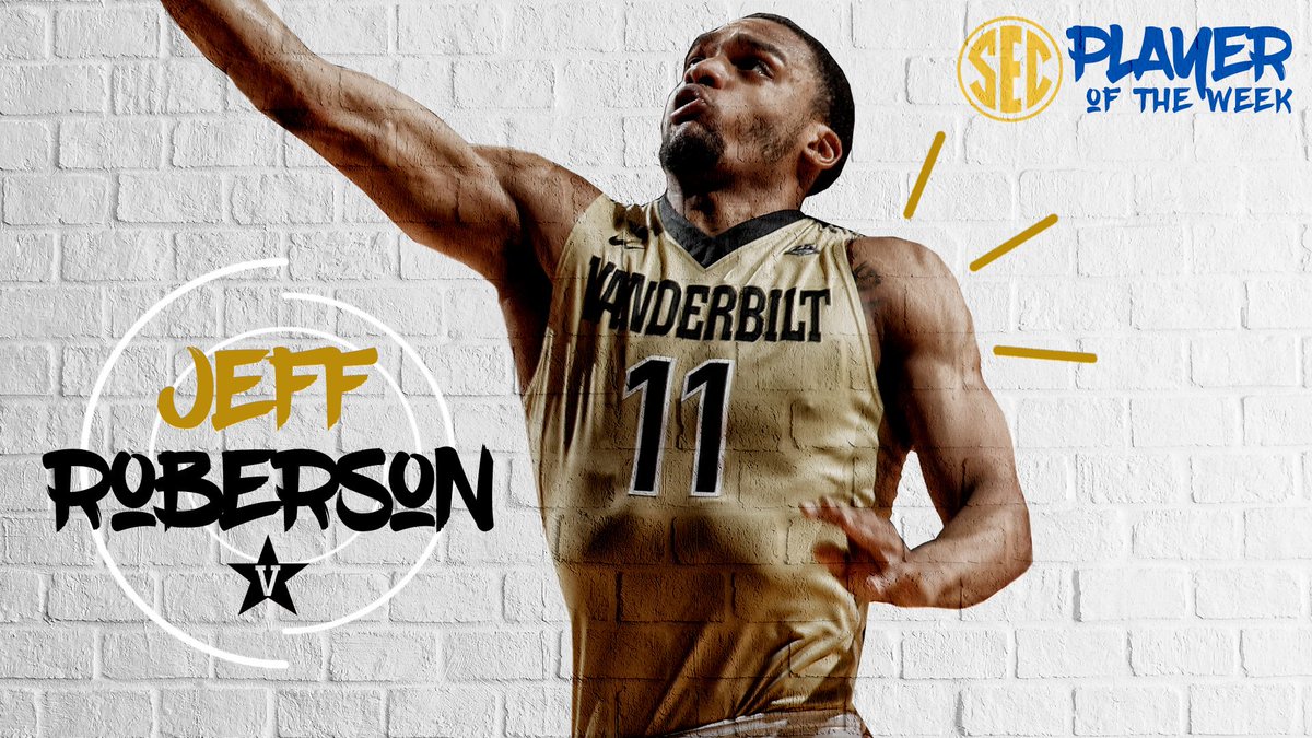 SEC's tweet photo. Averaged 24 pts, 9 reb and 2 ast in two wins; is @VandyMBB's leading scorer and rebounder. 

@j5robe is the #SECMBB POTW. https://t.co/5XHHLKVMrf