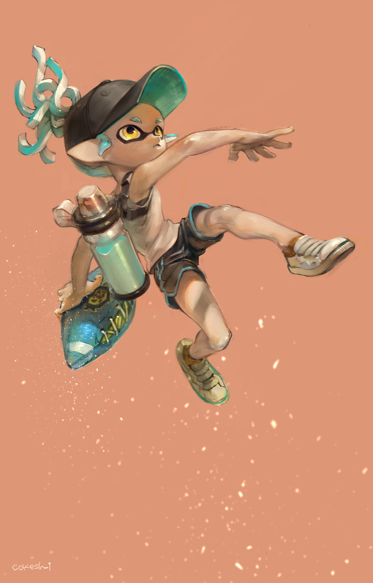インクリング ,イカボーイ(スプラトゥーン) 「肩強ガール 」|こけしのイラスト