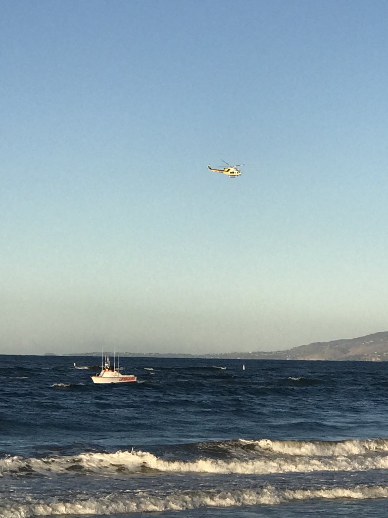 LACoLifeguards's tweet photo. #PierIC At approx 7:31 @LACoFireAirOps Copter 18 located the missing swimmer 600 yards South of the Pier. The body was recovered by Baywatch Rescue Boat Del Rey and determined dead on scene. This incident is now concluded. https://t.co/Ubf9lfgLsu
