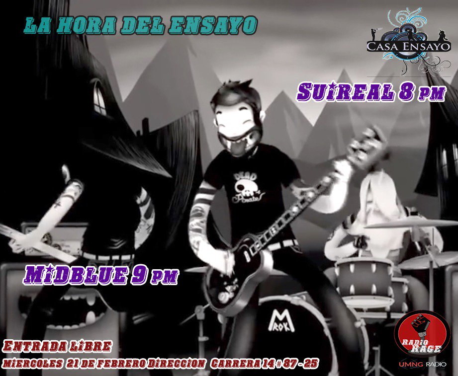 casaensayobar's tweet photo. Seguimos con #LaHoradelensayo con @Suirealmusic y @midbluecol porque acá también apoyamos el #RockColombiano este miércoles! Y tu puedes estar como público! https://t.co/LupfQjC2WO