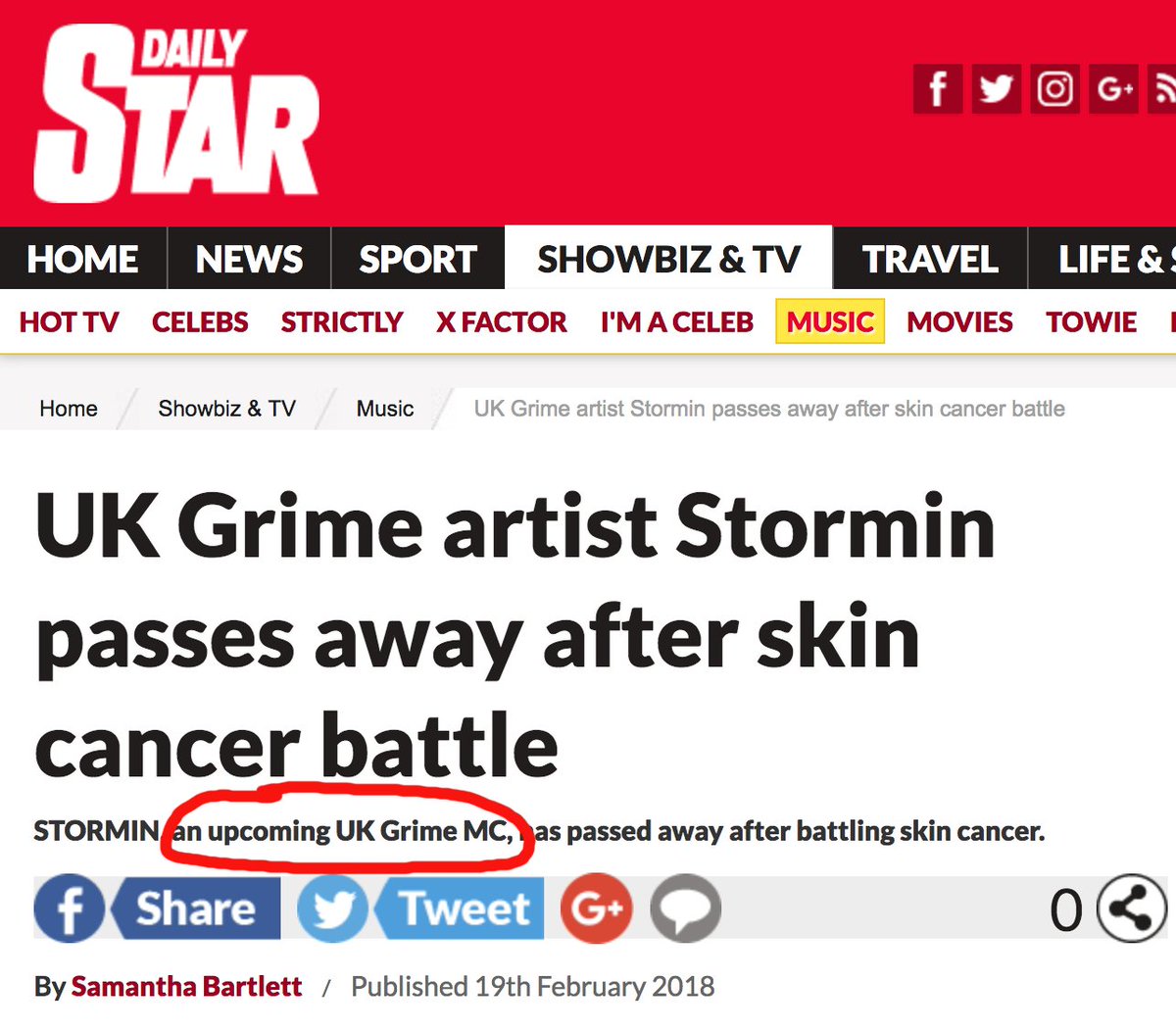MattTarrJourno's tweet image. Not too sure why the Daily Star are describing Stormin as an upcoming UK Grime MC? 🤔 #GrimeLegend