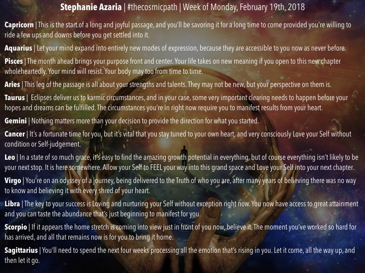 StephAzaria's tweet photo. Check out #thecosmicpath website to find your full weekly #horoscope >> https://t.co/2uRRPmzUmf  🌙🌞🌎 https://t.co/FsrpiytqEF