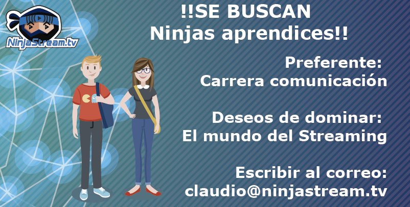 ninjastreamtv's tweet photo. Se busca ninjas aprendices para trabajar en las transmisiones que realiza https://t.co/He2ddgXHCA, de preferencia vivir cerca de delegación Cuauhtémoc por que los eventos inician muy temprano y/o terminan muy noche. Escribir a claudio@ninjastream.tv https://t.co/YWEqFuDg9J