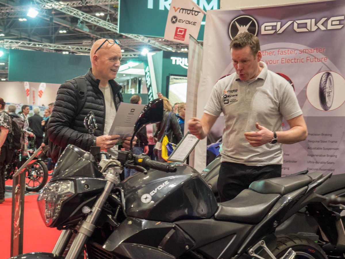 EvokeMCUK's tweet photo. A few photos from this weekend's @insidebikes #MCNshow in London, great to see so many people interested in the @EvokeMotorcycle Urban S launching very soon in the UK! #EvoketheFuture #ElectricVehicles https://t.co/M99LKjO43m
