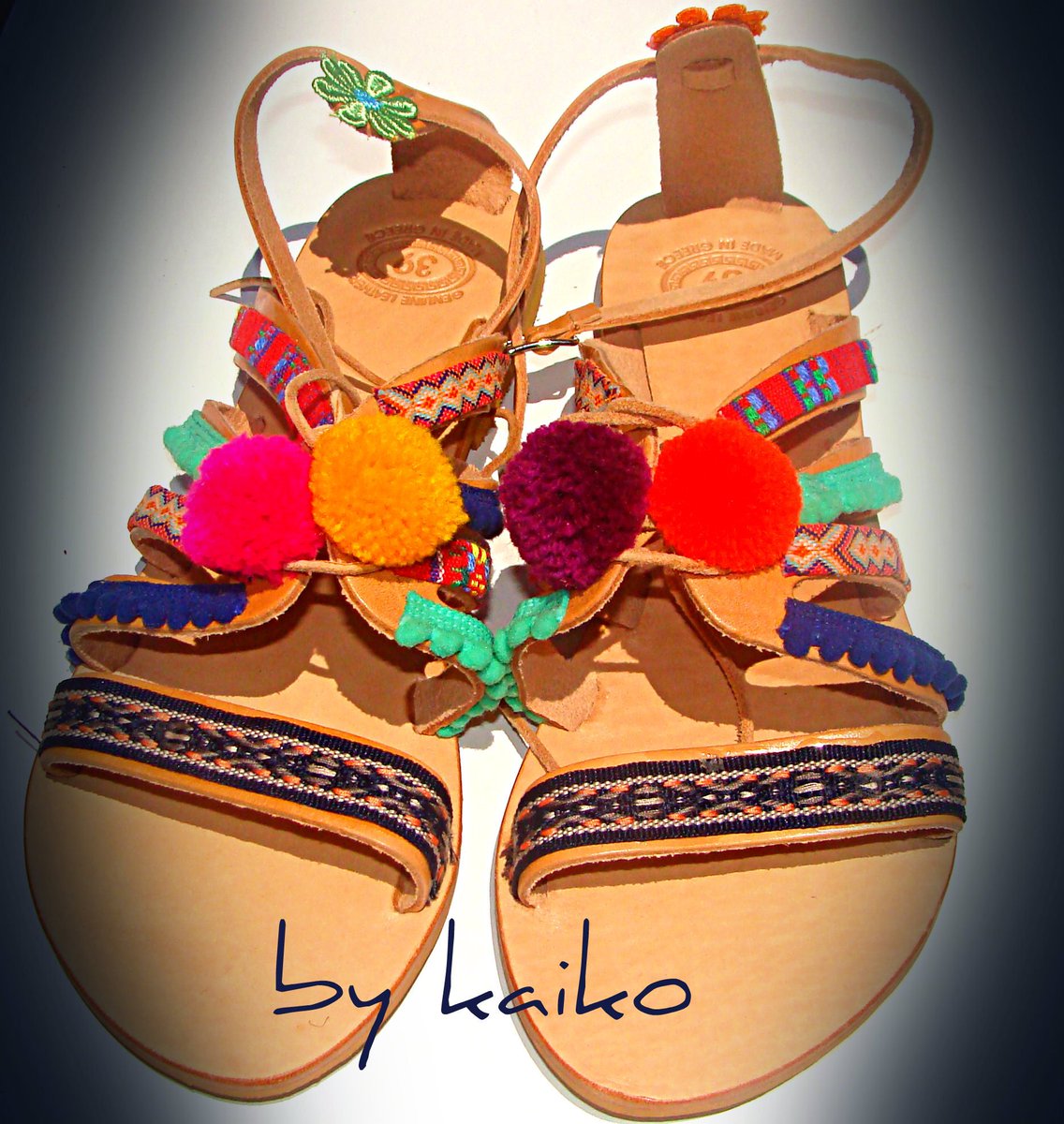 boho handmade sandals, pom pom sandals, women leather sandal, Gypsy sand… tuppu.net/203afd2b #ethnic #WomanGift