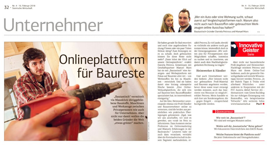 bautastisch's tweet photo. Bautastisch in der Steierischen Wirtschaft! Toll! Wir sagen bautastischen DANK an die WKO Steiermark und WKO Regionalstelle Graz ! 
Für alle zum Nachlesen: 
https://t.co/I4KIAM7YkN
#steiermark #graz #wko #wirtschaft #online #bau https://t.co/MgNmXjpRXD