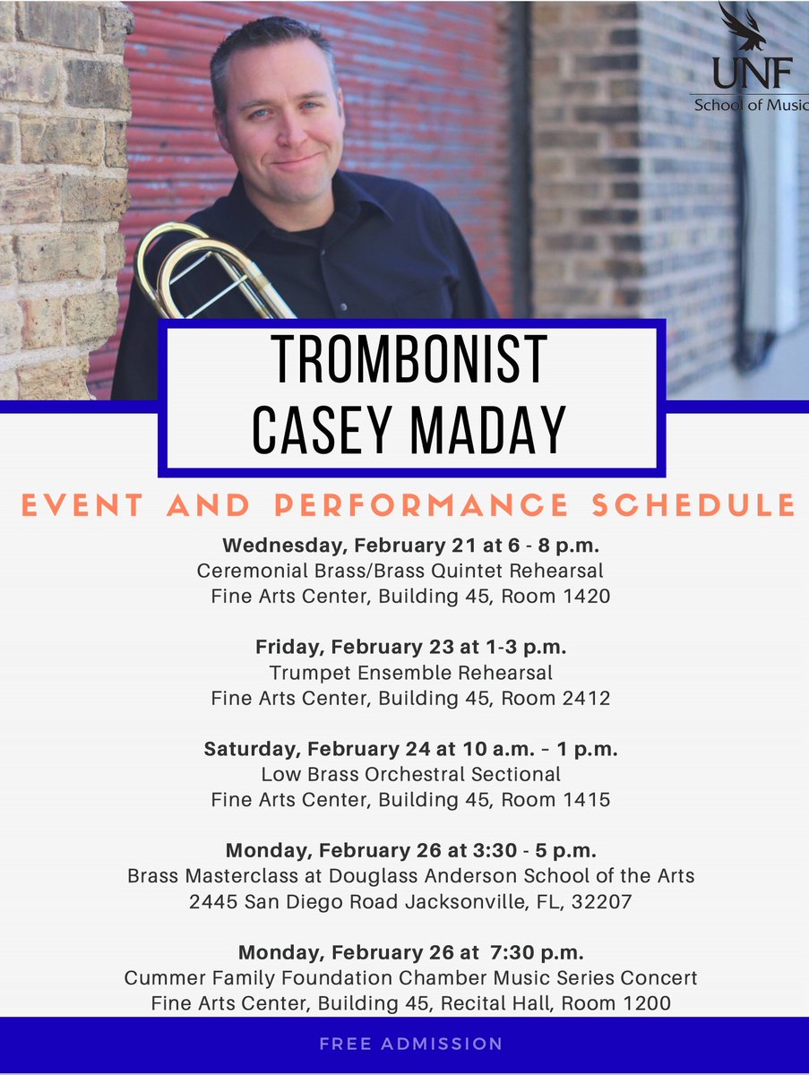 CaseyMadayMusic's tweet photo. I head to Jacksonville on Wednesday for a week. If you're in the area please come say hi! #EdwardsTrombones #GreigoMouthpieces #HopingForSomeFishingTime https://t.co/rf7rpXyQgD
