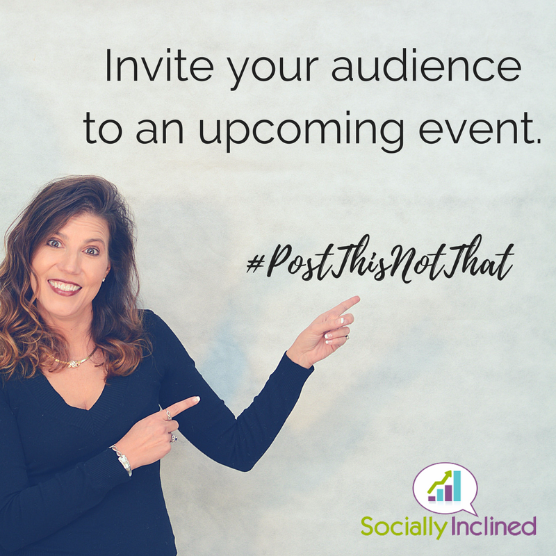 SocIncJulie's tweet photo. Welcome to Week 2 of #PostThisNotThat! In case you are just joining me, I've been helping everyone learn how to get more engagement on Facebook posts despite the new Facebook updates that make it much harder to get engagement than before! 

So today's #PostThisNotThat post wi ... https://t.co/ew4D9AR1ur