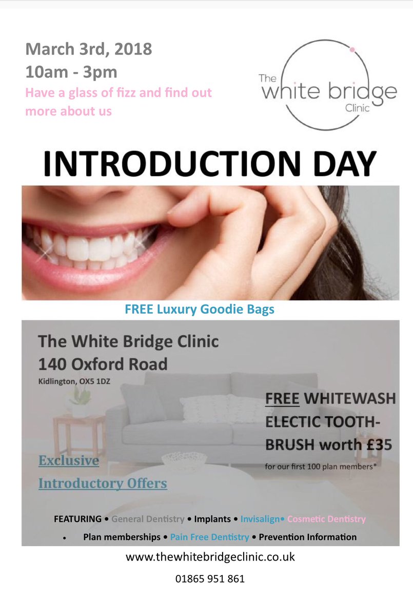 WhiteBridgeDtal's tweet photo. Come along to our open day #kidlington #painfree #dentalclinic #thewhitebridgeclinic https://t.co/fdZuc2W2ma