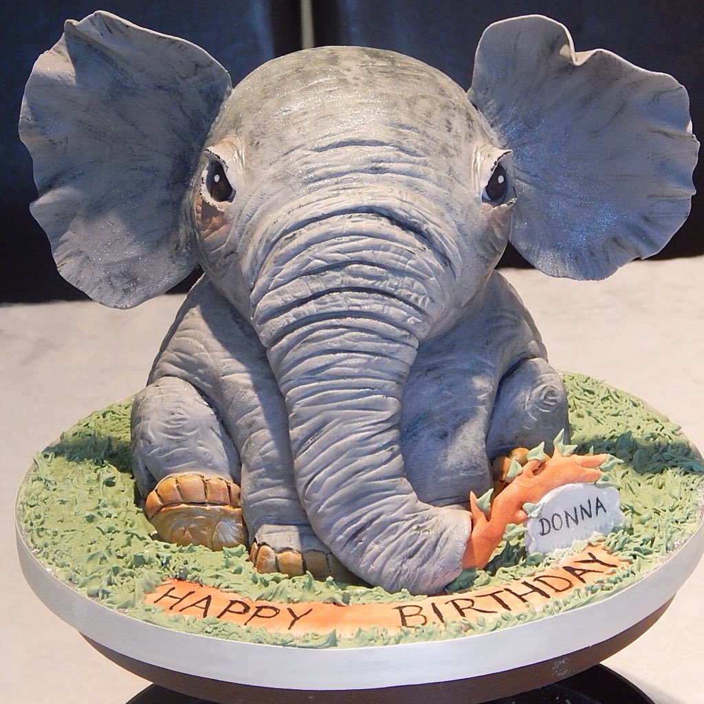 Latest cake: My Victoria sponge elephant cake, filled with strawberry conserve and vanilla buttercream.
All handcrafted - modelling paste ears and branch with name sign - everything else sugarpaste.
Happy Birthday Donna - enjoy your elephant baby 🐘
#cake #dorset #wimborne