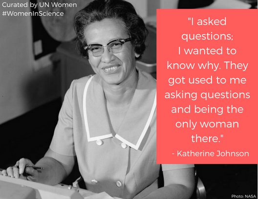 UN_Women's tweet photo. “Girls are capable of doing everything men are capable of doing.” 

#MondayMotivation from Katherine Johnson, whose calculations helped send a man to the moon. 👨‍🚀🚀🌕 #WomenInScience #BlackHistoryMonth https://t.co/xJo5GVczvi