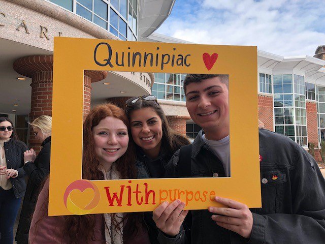 WithPurposeQU's tweet photo. Loved all the @QuinnipiacU student support for @WithPurposeQU at our kick-off event today in front of Carl Hansen Student Center!  More pics to come throughout the week!  #WithPurposeQU  #iamhappy https://t.co/EzVPy95No6