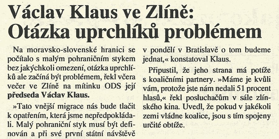 Znovu89's tweet photo. „Potíže s koaličními partnery máme kvůli vám, protože jste nám nedali 51 procent hlasů,“ vysvětloval #VáclavKlaus na mítinku ODS. @Hospodarky (19.02.1993) https://t.co/CDomk67BDP