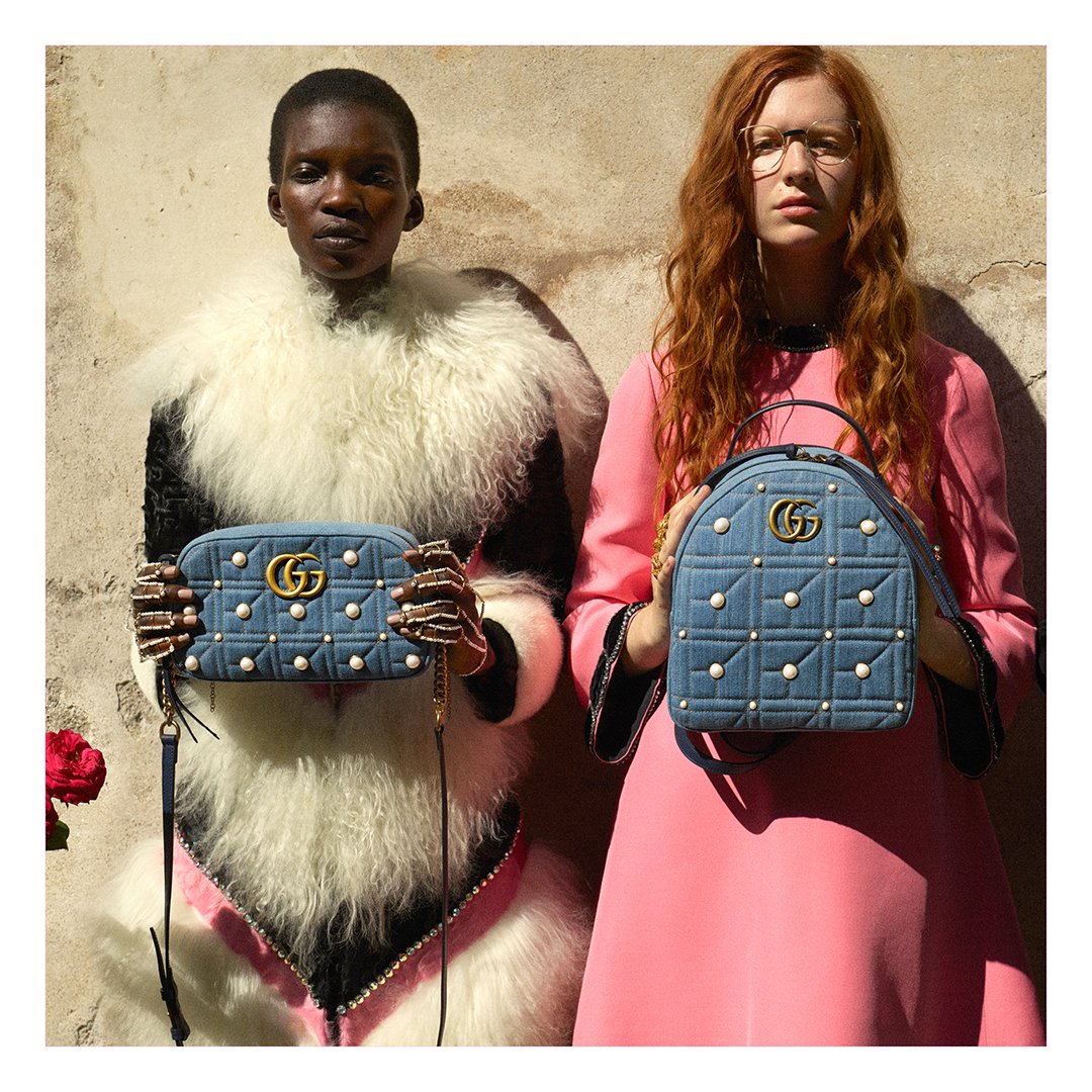 Blue Gucci Mini Pearly GG Marmont Matelasse Shoulder Bag | Designer Revival