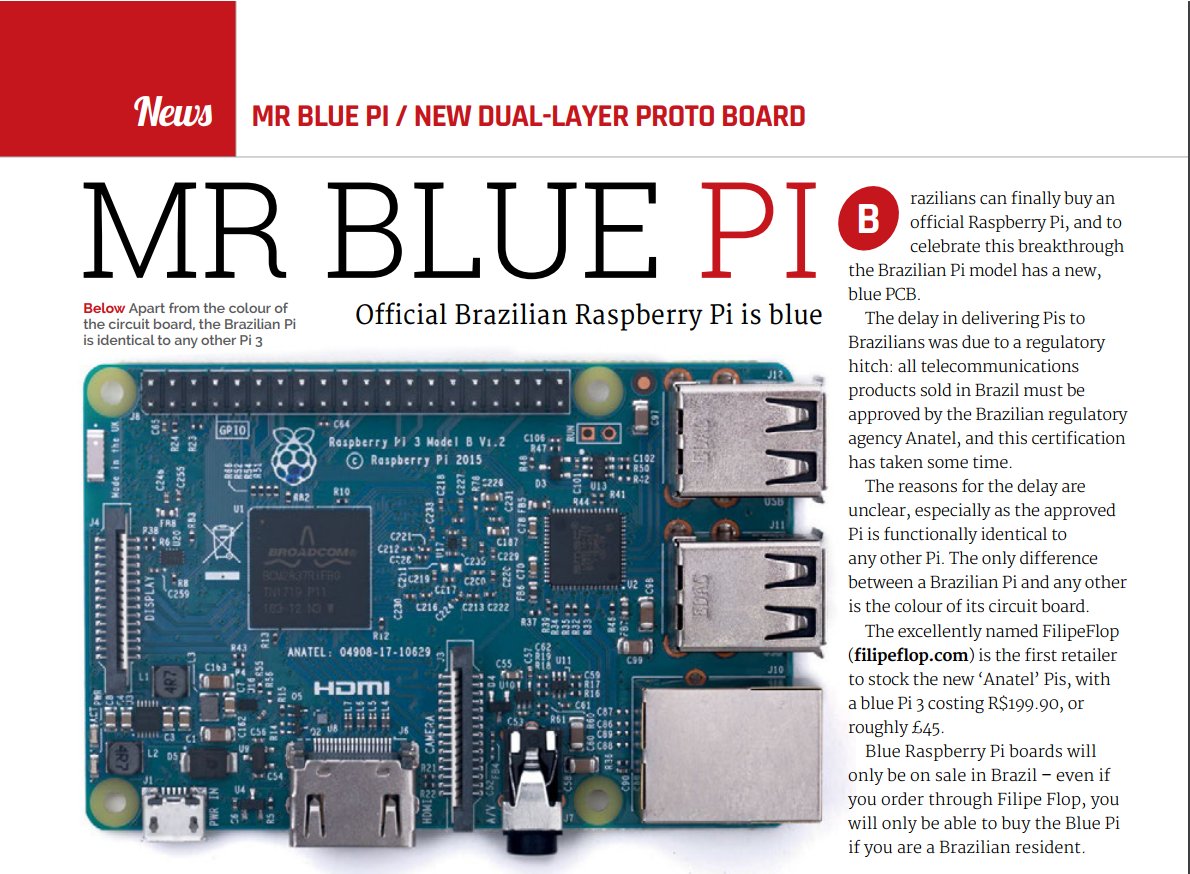 sejamakerhero's tweet image. A FilipeFlop foi citada na edição de fevereiro da The MagPi Magazine, a revista oficial da Raspberry Pi! A matéria fala sobre a versão blue exclusiva que comercializamos aqui no Brasil. Não é sensacional? 😍 #raspberrypi #raspberrypi3modelb #themagpimagazine