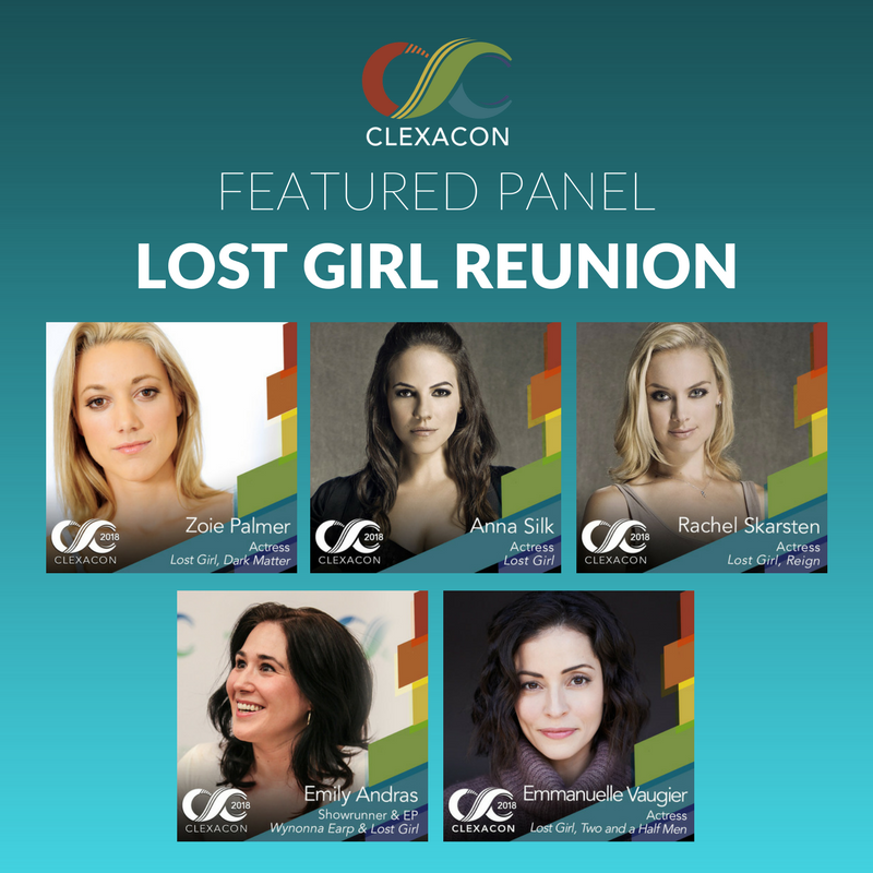 ClexaCon's tweet photo. It's a full house for our featured #LostGirl panel at #ClexaCon2018!! Come hang with @Anna_Silk @ZoiePalmer @RachieSkarsten @evaugier &amp; @emtothea for this long awaited reunion! #Doccubus #Valkubus #CopDoc #Levony https://t.co/wiKtjyEOUv