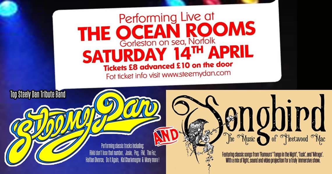 How exciting!  We are delighted to be double headlining with Steemy Dan at the Ocean Rooms on 14th April 😀 #livemusic #SaveTheDate #Norfolk #norfolkday