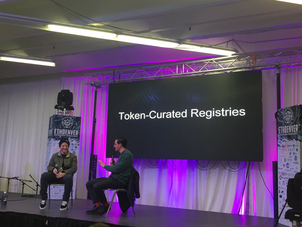 #MikeGoldin and <a href="/jessewldn/">Jesse Walden</a> explaining TCRs, machines that do subjective work. Let’s communicate, collaborate and create #positivity. Energy is the imaginary now! #ETHDenver #SharedGoals #cre8