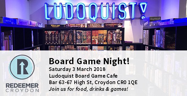RedeemerCroydon's tweet photo. Fancy a night out at Croydon's finest games venue @TheLudoquist ? Join us for food, drinks and general joviality on Saturday 3 March at 7pm. For more details check Facebook: https://t.co/Oes99w5Xko https://t.co/WiZJ8XpTTS