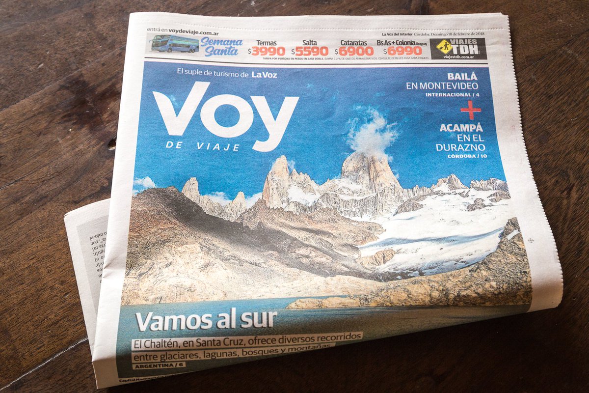 TChalten's tweet photo. Ayer una excelente nota en La Voz Del Interior, suplemento Voy de Viaje. El Chaltén presente en Córdoba.  Los esperamos! Gracias Matías por visitarnos y por la nota! https://t.co/RJP0kEGfVZ