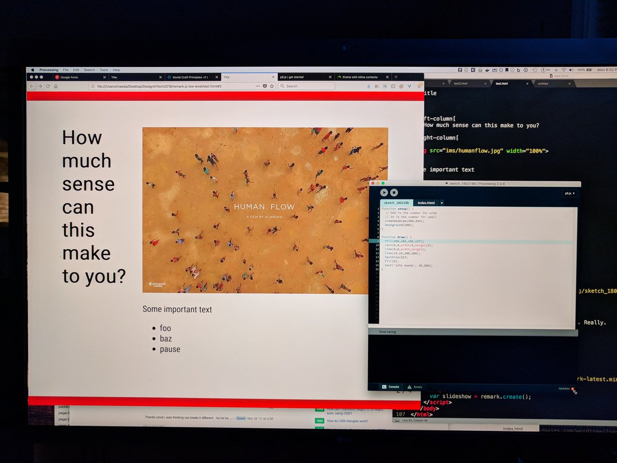 johnmaeda's tweet photo. I think the 2018 #DesignInTechReport will be using remark.js and https://t.co/3JozV6AK2J and @drawbotapp to get the aesthetic police upset at me again. https://t.co/miZw2VKroP