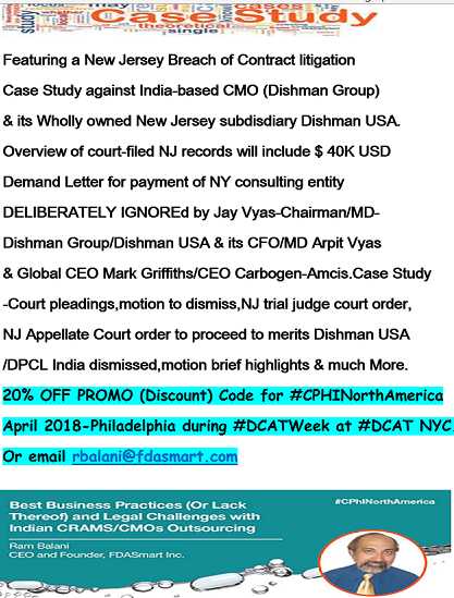 RJBalani's tweet image. #NextSource tinyurl.com/y7xqxouw Get FDASmart 20% Promo Code-April Philadelphia #CphiNorthAmerica #DCAT NYC #DCATWeek March2018.Best Business Practices India CMOs end-to-end pharma outsourcing-CRO formulation,pilot-scaleup,manufacturing tinyurl.com/ycxn5ljv #CphiWW