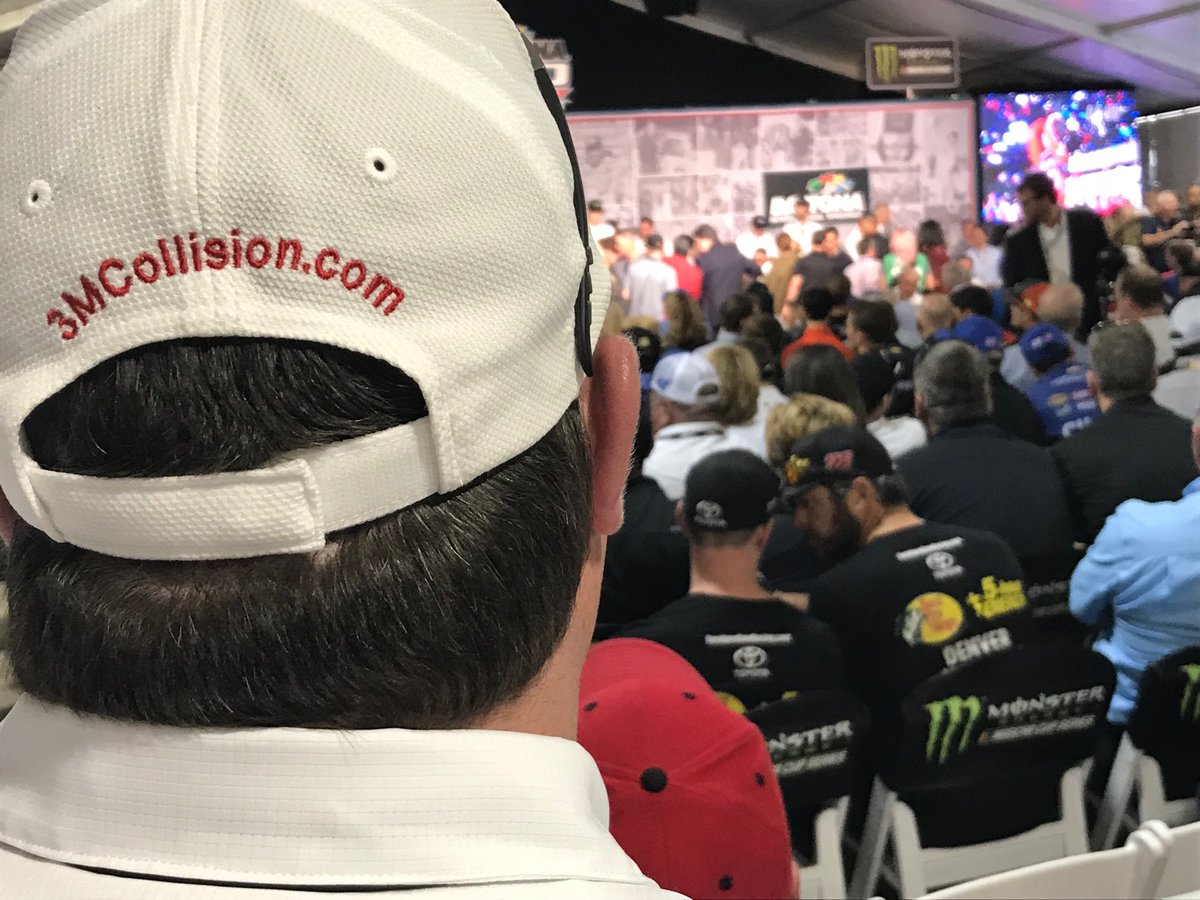 daleross50's tweet photo. Had a great time at the Daytona 500! @MartinTruex_Jr In the foreground and Payton Manning on stage in Drivers meeting. https://t.co/ksRmMkwR8e
