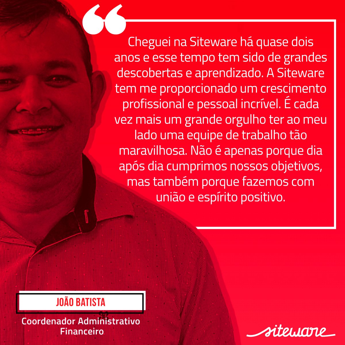 sofiadasiteware's tweet photo. Hoje foi dia do João Batista, nosso Coordenador Administrativo Financeiro, falar como está sendo trabalhar na Siteware. Obrigado por fazer parte da nossa equipe João! #façaacontecer #GoSiteware #teamwork https://t.co/cf7vuEkaJJ
