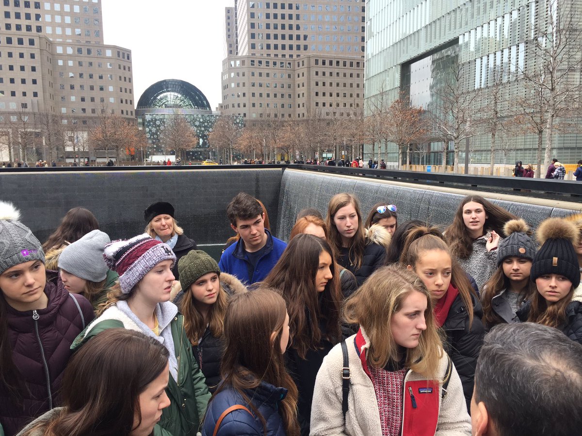 LoyolaAcademy's tweet photo. Today, our Dumbach Scholars visited the 9/11 Memorial in NYC and paused to pray for LA alumnus Michael Lunden '82. May he rest in peace. https://t.co/9wR31heVLP