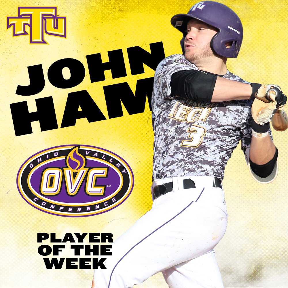 Congratulations to <a href="/J_GO_HAM32/">John Ham</a> for earning <a href="/OVCSports/">Ohio Valley Conference</a> Co-Player of the Week honors! 

Ham hit .500 with 2 2B, a 3B &amp; a HR with 5 RBI &amp; 5 runs scored while posting a 1.083 slug% &amp; .538 OB% in helping Tech to a 2-1 mark against Little Rock!

#wingsup #hamitup
