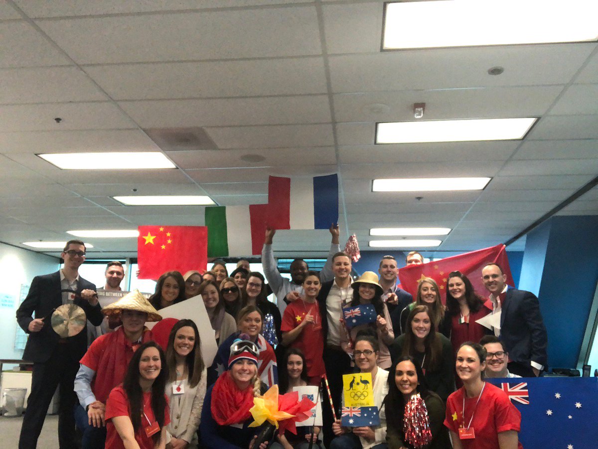 CorporateWWE's tweet photo. The #WWEXDetroit office came in with a strong Opening Ceremony showing for the official 2018 Winter #OfficeOlympics! Can't wait to see if they're going to take home the gold! #WWEXLife #bleedblue https://t.co/wz5Oh56pU7