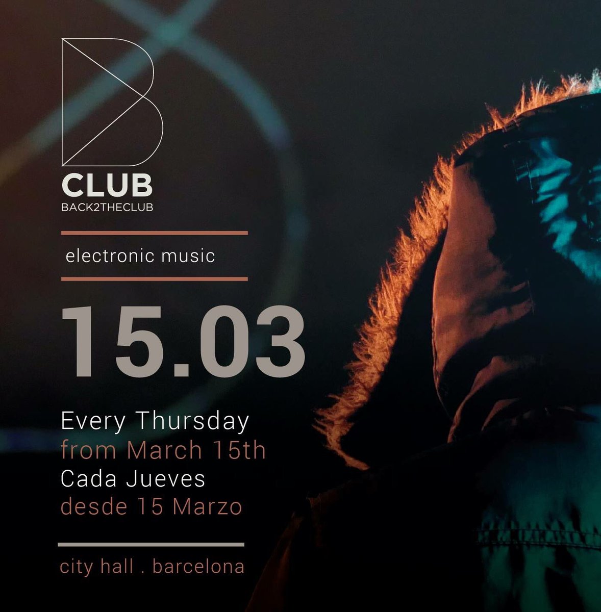 back2theclub's tweet photo. ¡La vuelta a los orígenes ya tiene fecha!
El próximo 15 de Marzo comienza BClub en @CityHall7 y lo haremos en una cita semanal todos los jueves!
Además, @B4BOOKINGS se une a este ilusionante proyecto siendo la principal plataforma de artistas de #Back2theClub . https://t.co/PIXTTgp49E