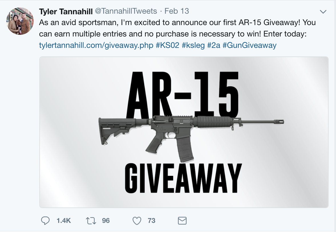 To any hunting partakers, does this gun have anything to do with hunting? Seems like this is off, even for people who enjoy hunting. This guy is running for office giving away AR-15s. They seem to be built for hunting children in a school or for an urban war.  #NoNRABloodMoney
