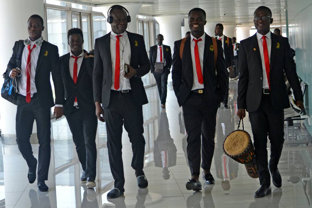 AsanteKotoko_SC's tweet photo. The Kotoko contingent arrives in Brazzaville - touched down at 19:17 &amp; were met at the airport by the GH Ambassador His Excellency Attah Boafo. 

The players &amp; officials checked into their rooms in the exquisite Olympic Palace Hotel 10 mins drive from the airport.

#AKSC #CAFCC https://t.co/6qetc7Stfm