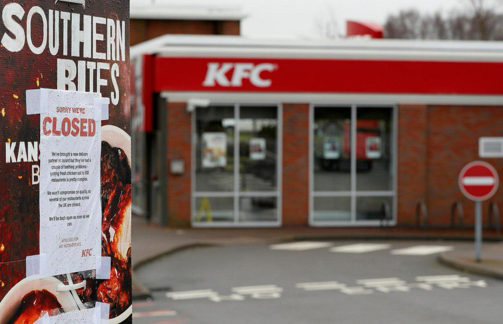 Reuters's tweet image. KFC closes most of its UK stores due to chicken shortage reut.rs/2oiWwLf