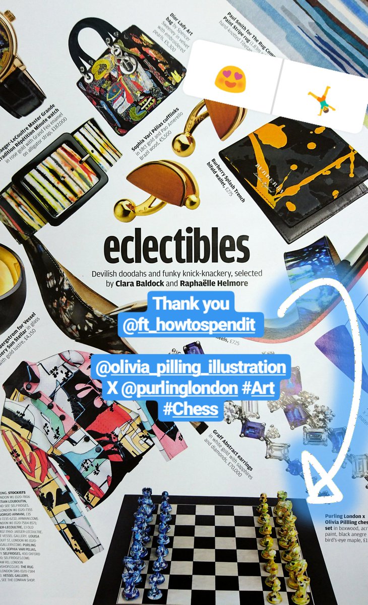 Thank you <a href="/htsi/">HTSI</a> ! 😍 <a href="/olivia_pilling/">Olivia Pilling</a>  X Purling #Art #Chess in this weekend's FT How To Spend It 🏁👑🤸