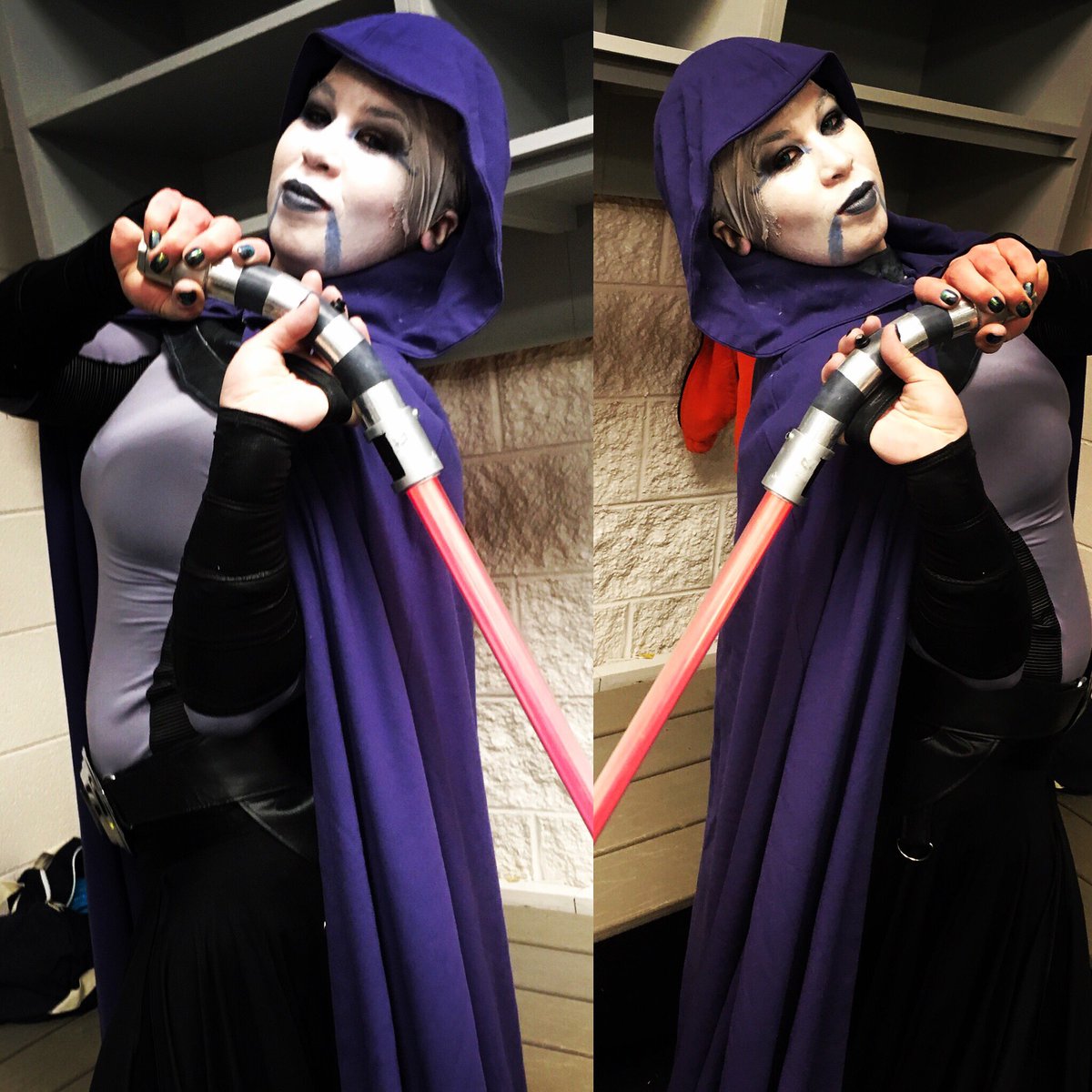 quinnzels13's tweet photo. It was so good dressing as her the other night. Felt good donning the cloak again! #ventress #asajjventress #sithintraining #clonewars #starwars #villainess #redsaber #lightsaber #darkside #501st #garrisontyranus #starwarsnight #hockeygame #libertyuniversity https://t.co/4t4DOWHpom