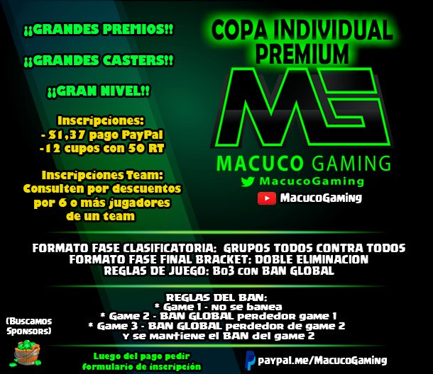 50Rt's para entrar a la Liga de @MacucoGaming
Les agradezco;3