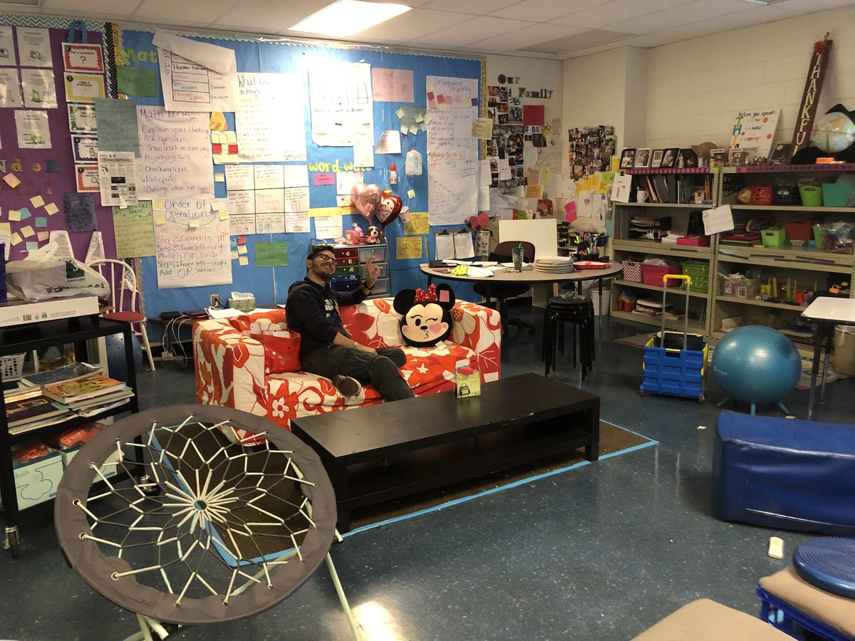 mrs_rohrbacker's tweet photo. The music teacher trying out our new comfy couch! So excited! Now all I need is curtains, mood lighting, and less tables! #comfy #comfylearning @mrs_rohrbacker @WoodbridgeElem @RohrbackerMusic https://t.co/DIsLFfQTVO