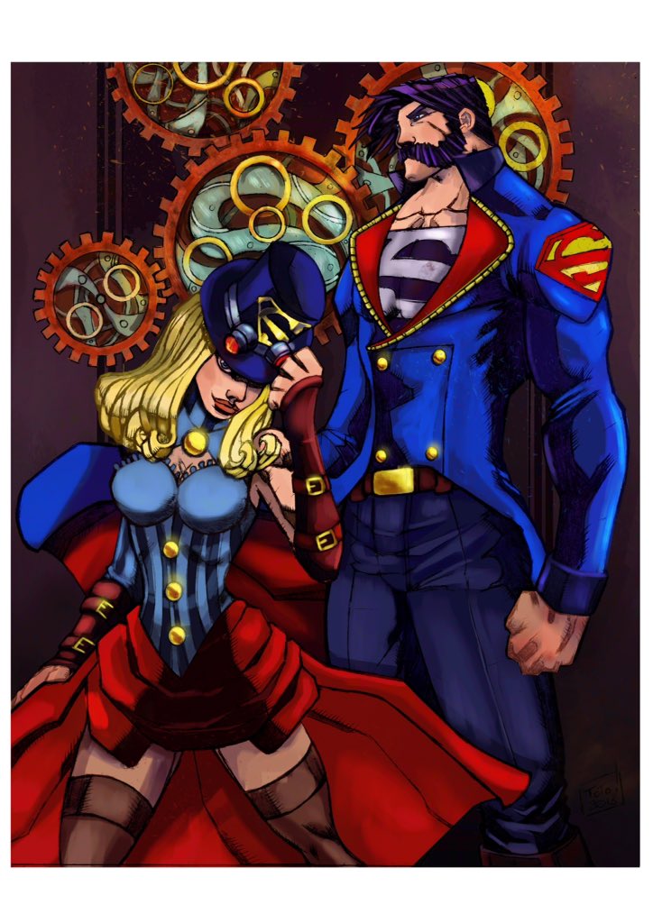 toninhov's tweet photo. Final version Superman /Supergirl steampunk mode !!! Pencil by me @toninhov              Colors by @HybrisArt             Enjoy guys!!!!  #DCcomics #warnerbros #superman #Supergirl #fcbd #fanart https://t.co/t04TrUKvPo