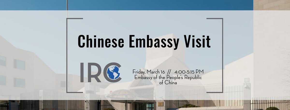 GeorgetownIRC's tweet image. Come on a visit to the Chinese Embassy to attend an information session hosted by three diplomats covering various topics such as US-China relations, the Chinese economy, and Chinese foreign policy, followed by a Q&amp;amp;A session. RSVP here by February 20th: goo.gl/forms/vw3tXMpo…