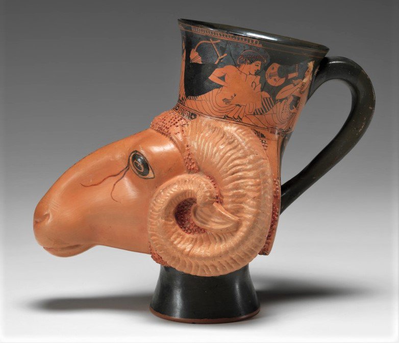 Pythika's tweet photo. Right on the nose 🐑
Charinos made me #talkingpots
Sympotic rhyton with Cecrops, Theseus, and a bard, 480BC @vmfa https://t.co/OMDu6wCglM https://t.co/vzd3JuRC0o