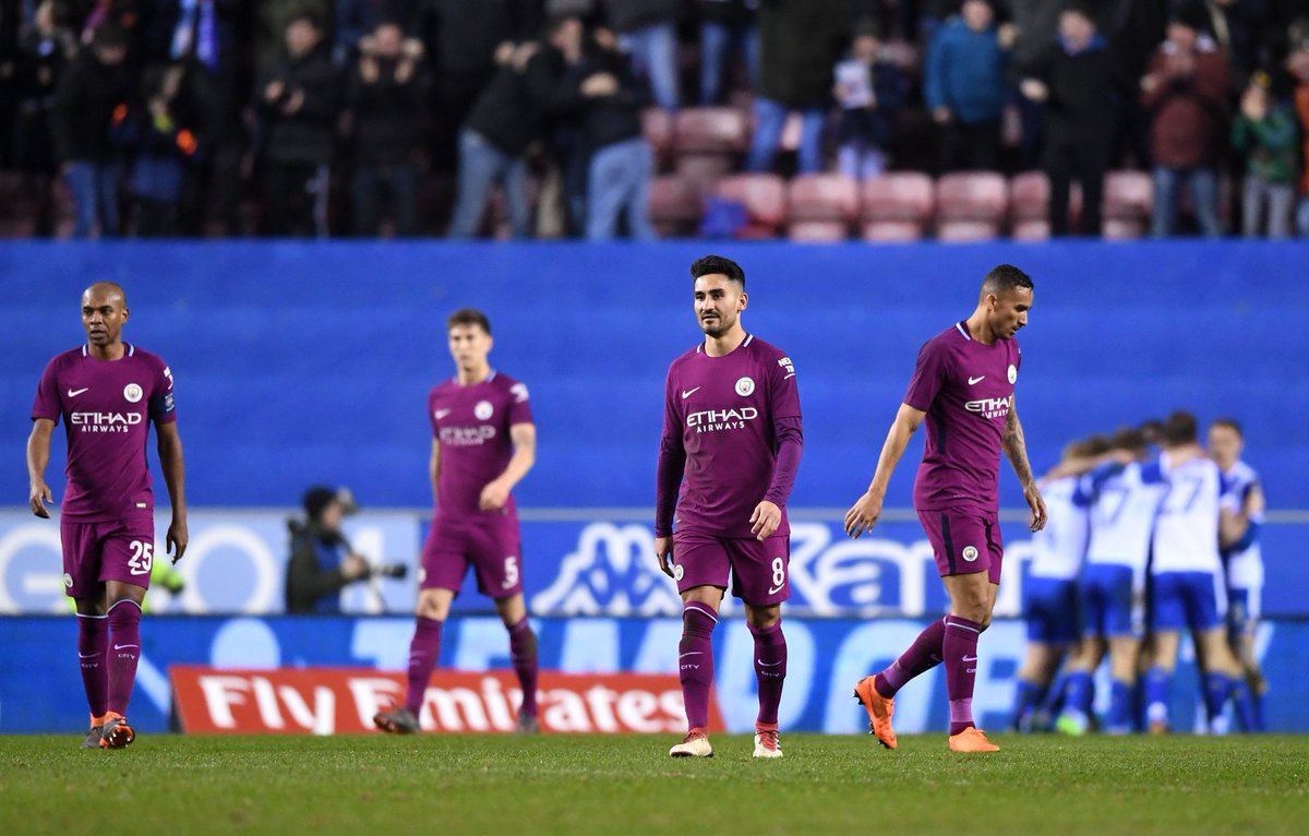 SkyFootball's tweet photo. FULL-TIME!

Wigan 1-0 Man City. @LaticsOfficial end @ManCity's bid for the quadruple this season!

Recap here: https://t.co/iLmW8Jst30 https://t.co/M40U0ku8L1