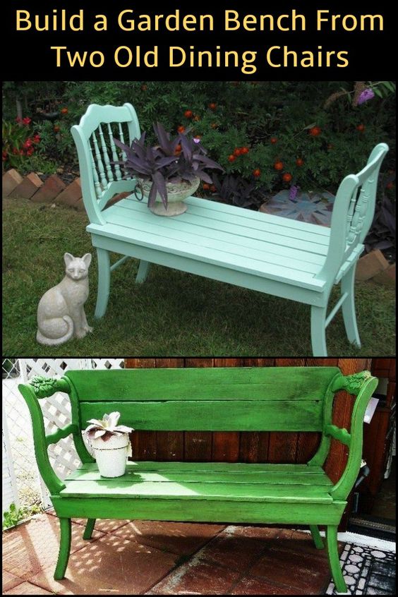 OFStoreOnline's tweet image. Build A Garden Bench From Two Old Dining Chairs!