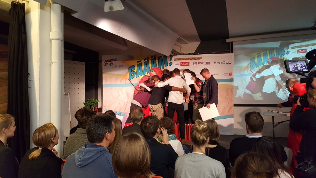 Evonik's tweet photo. And the winner of each challenge are MyIsol(@Evonik), GoodFood(@Danfoss)and SchüGozi (Schüco)! Congrants to these talents & their great work on #EnergyEfficiency. Thanks to all participants for their inspiring solutions. #EEHack2018 at the @DENEFFeV is solved! #EEHack2018 #Evonik https://t.co/1x5kWHWDft