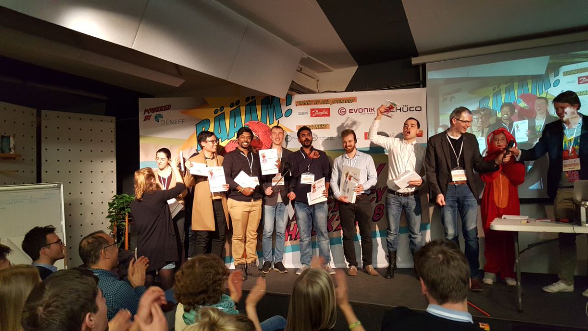 Evonik's tweet photo. And the winner of each challenge are MyIsol(@Evonik), GoodFood(@Danfoss)and SchüGozi (Schüco)! Congrants to these talents & their great work on #EnergyEfficiency. Thanks to all participants for their inspiring solutions. #EEHack2018 at the @DENEFFeV is solved! #EEHack2018 #Evonik https://t.co/1x5kWHWDft