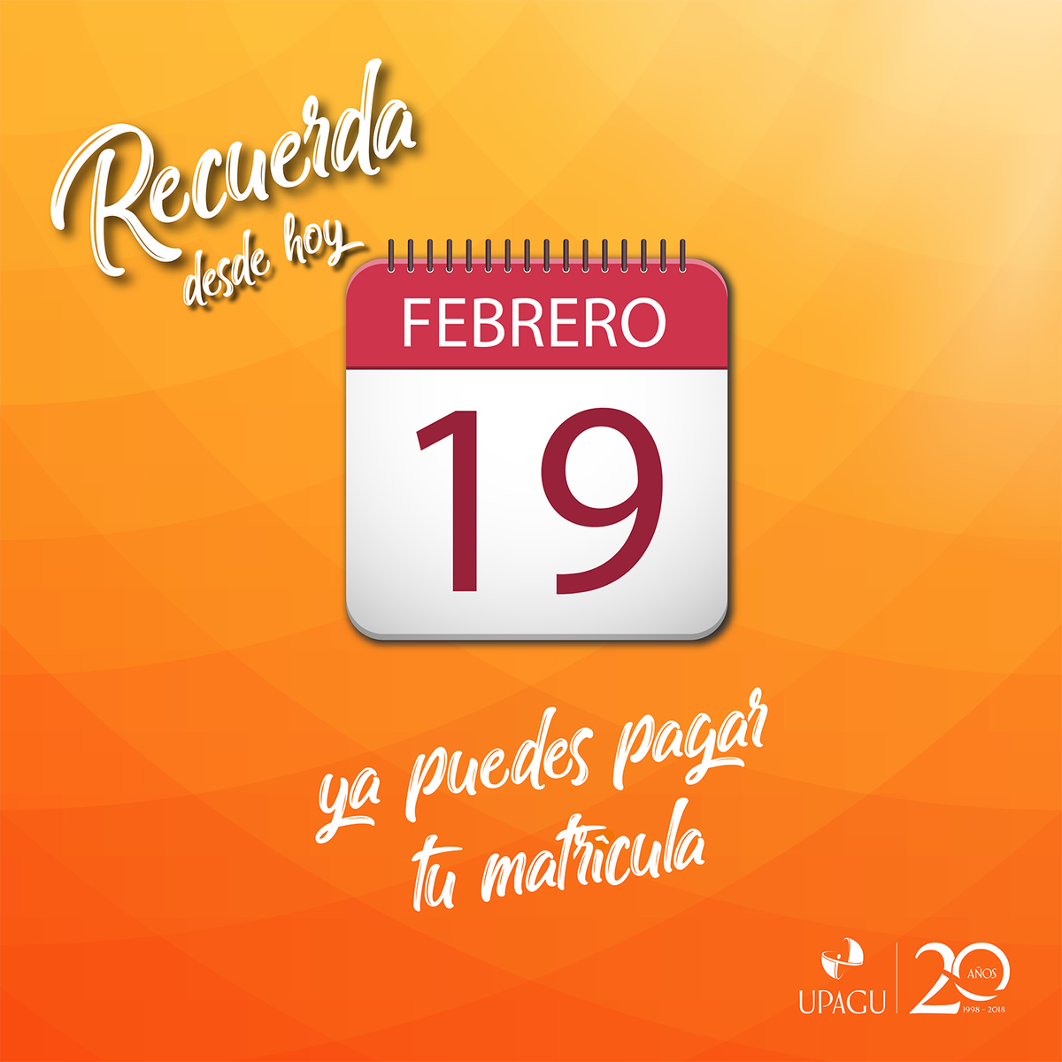 UPAGU's tweet photo. Paga tu matrícula desde hoy y evita la pérdida de tiempo en las colas. Realiza el pago en caja de la universidad. https://t.co/0PHJusVX35